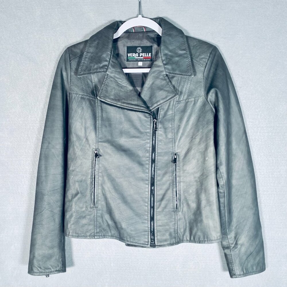 Vera Pelle Gray Leather Moto Jacket